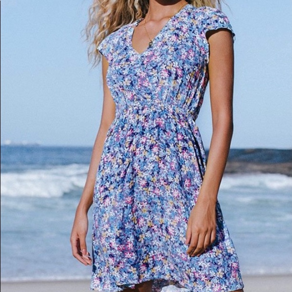 Blue floral open back short dress